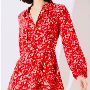 Ann Taylor Loft Red Floral bow tie dress